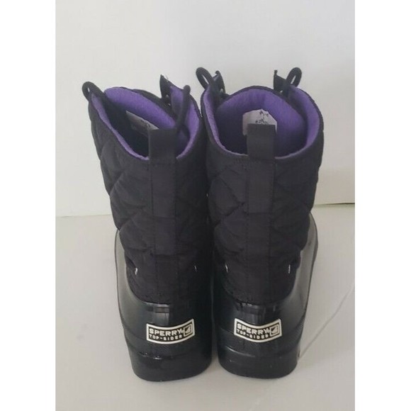 Sperry Top-Sider Black Quilted Waterproof Duck Boots Purple Fleece Lined sz 5 - Picture 2 of 9